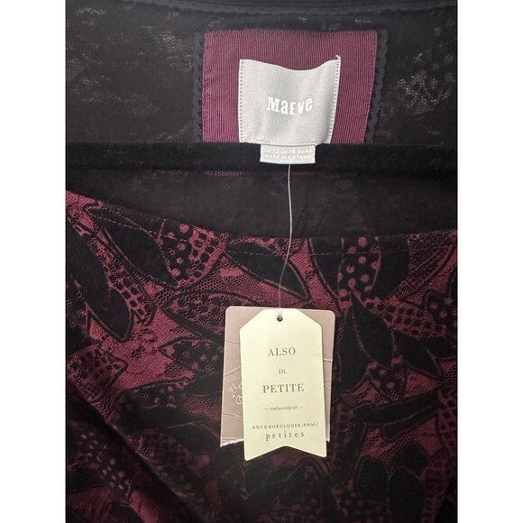 Maeve Elorn lace ruched dress from Anthropologie Sz 12 Burgundy & Black - Picture 4 of 7